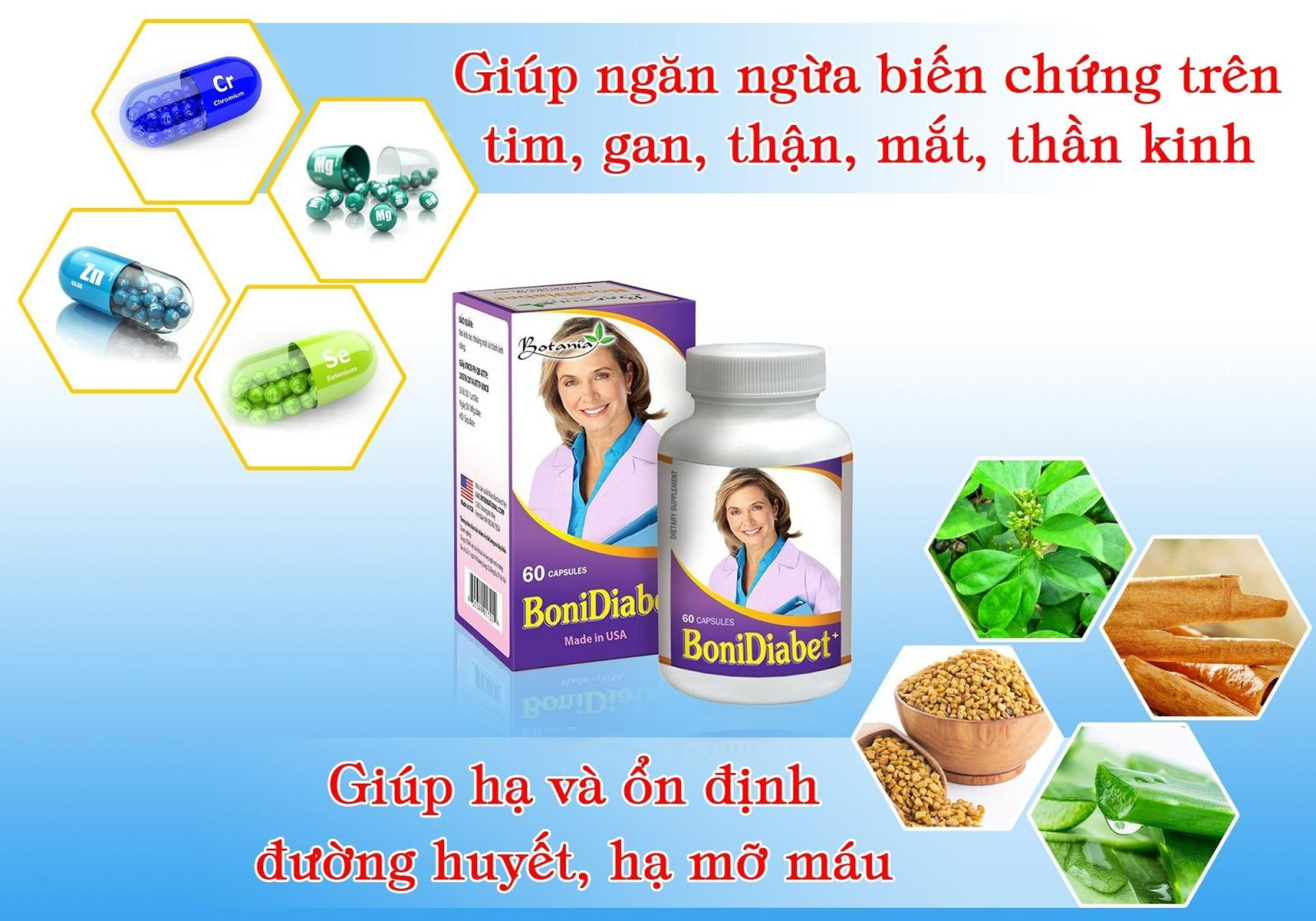 Thành phần, công dụng sản phẩm BoniDiabet+ của Mỹ.